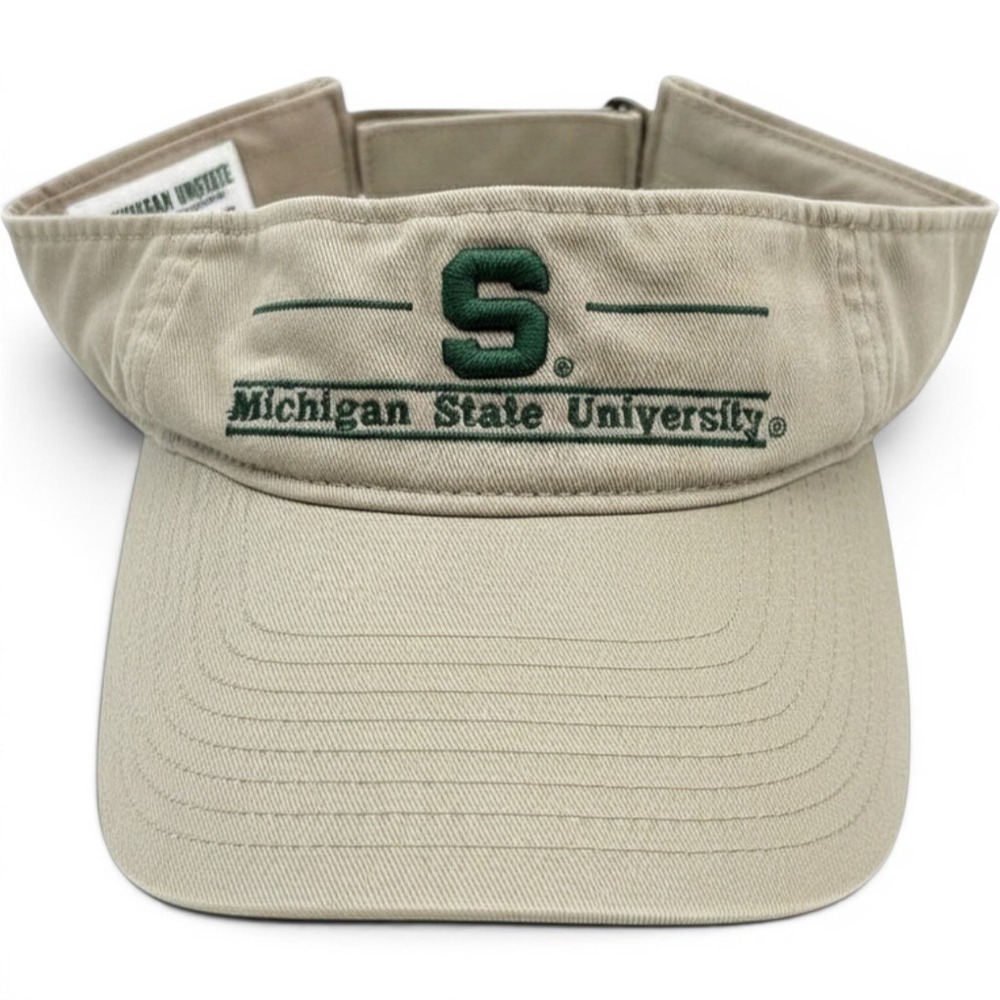 Vintage 1995 Michigan State Spartans Visor The Game Khaki Bar Logo MSU Hat 90s